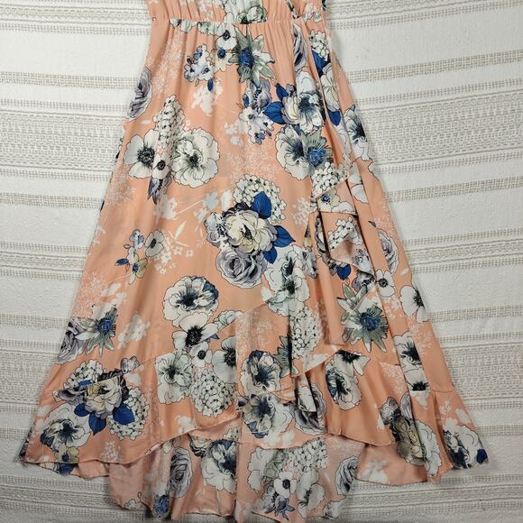 Ella Mara Peach Blue Floral Maxi Dress Short Sleeve Size S - Picture 2 of 10